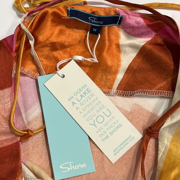 Shore Slip Dress Womens M Satin Colorful Watercolor Print Strappy Artsy Resort - Picture 5 of 9